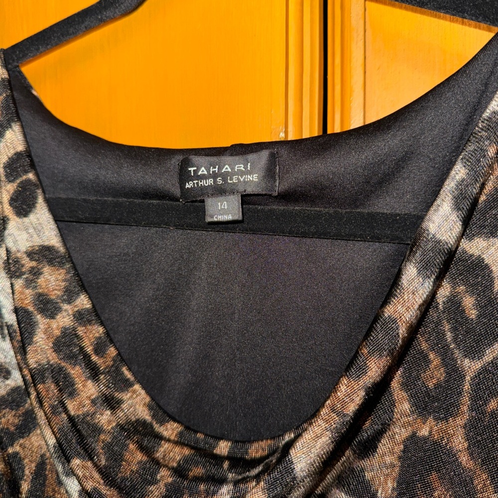 Tahari ASL Leopard Animal Print Sheath Dress Knee Length Evening Going Out 14 - Picture 4 of 5